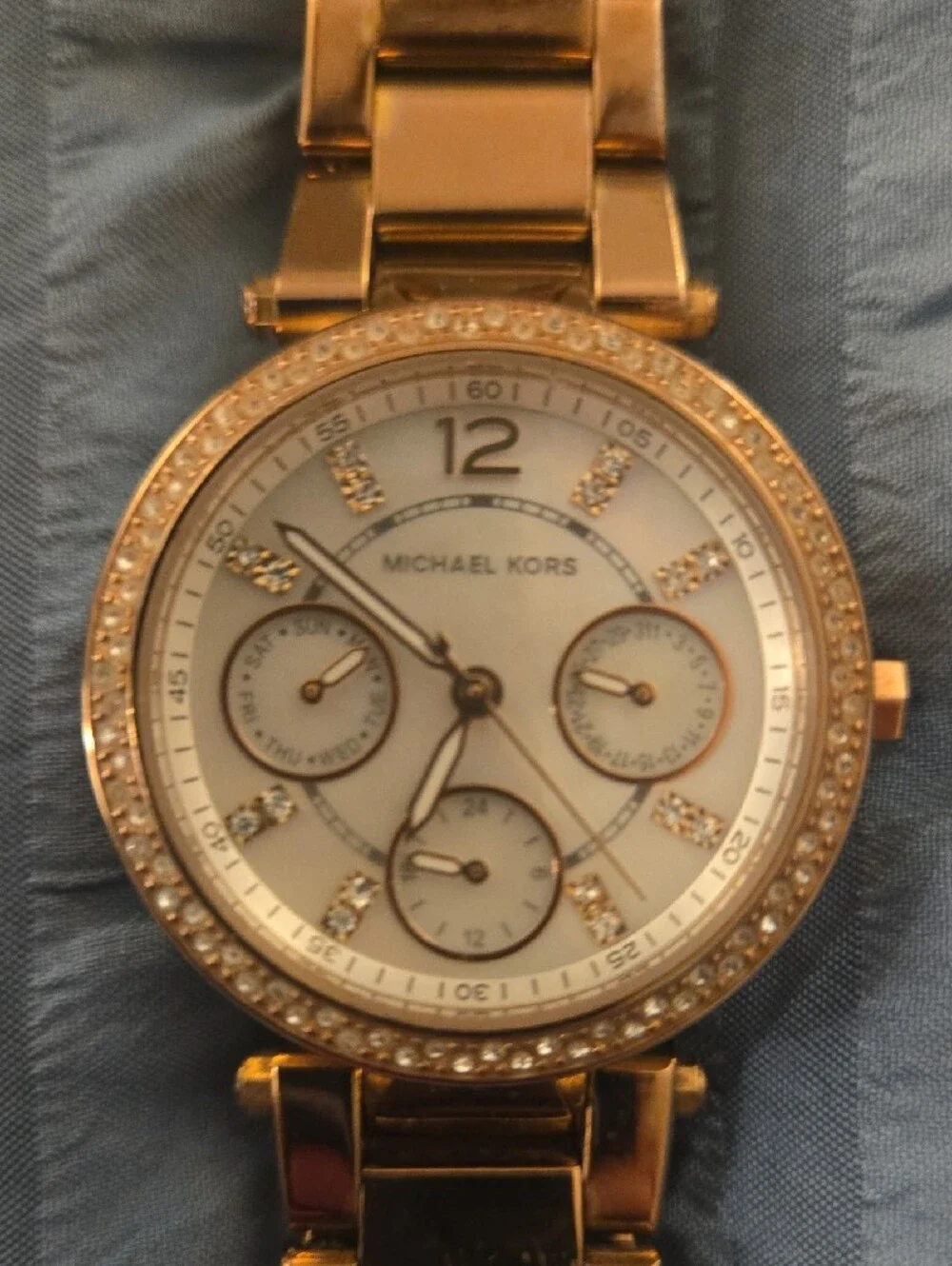 Michael Kors Women's Rose Gold-Tone Crystal-Trim Chronograph Watch